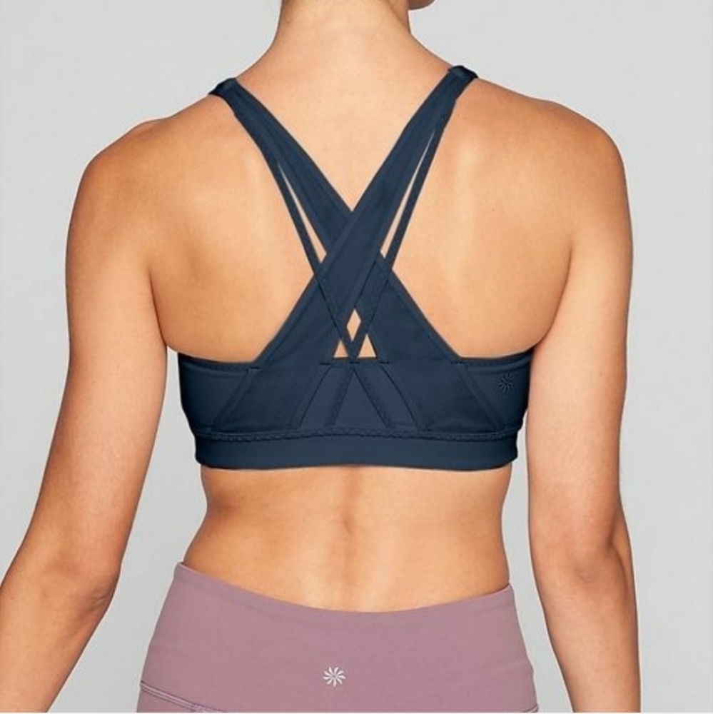 Athleta Transendence Powervita Teal Strappy Cross Back Sports Bra Small